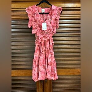 Misa Of LA MINI NWT Size Medium v neck  short sleeves ruffles pink- mauve